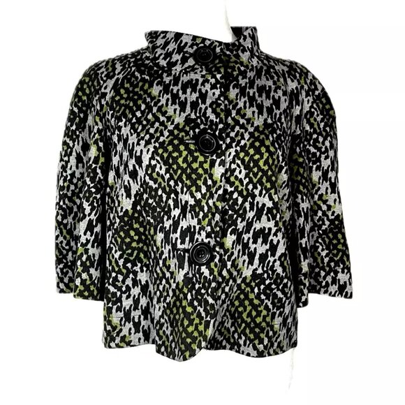 Trina Turk Stylish Cropped Jacket Trending Patchwork Pattern 3/4 Sleeves Sz 4 - Picture 2 of 11